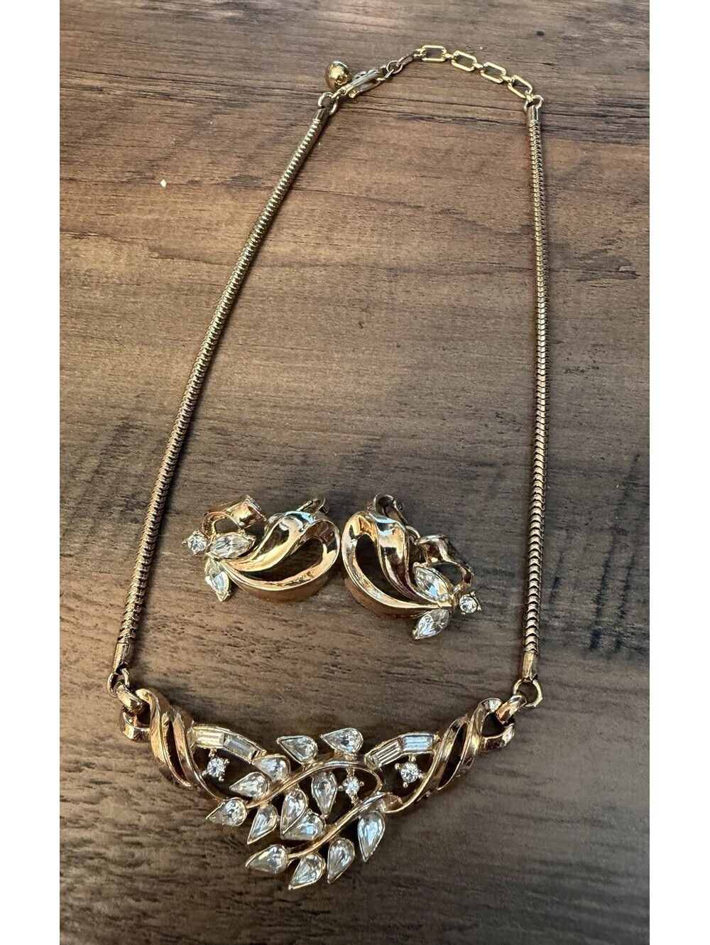 TRIFARI Pat Pend Alfred Phillipe Rhinestone Gold Tone Necklace Earring Set
